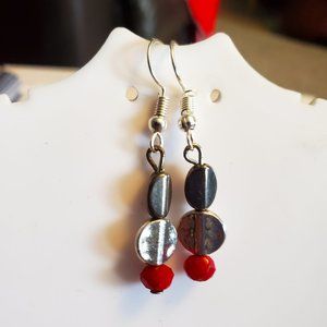 Silver Tone Hook Metal and Czech Glass Dangle Earrings Tony Alexander Jewelry